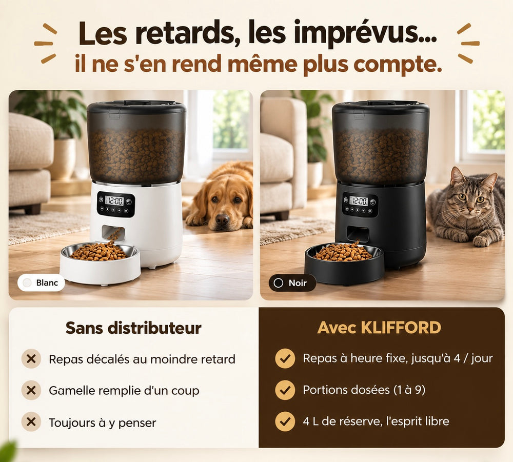 Distributeur de croquettes automatique pour chien et chat – Contenance de 4L en Acier Inoxydable avec Écran LCD.