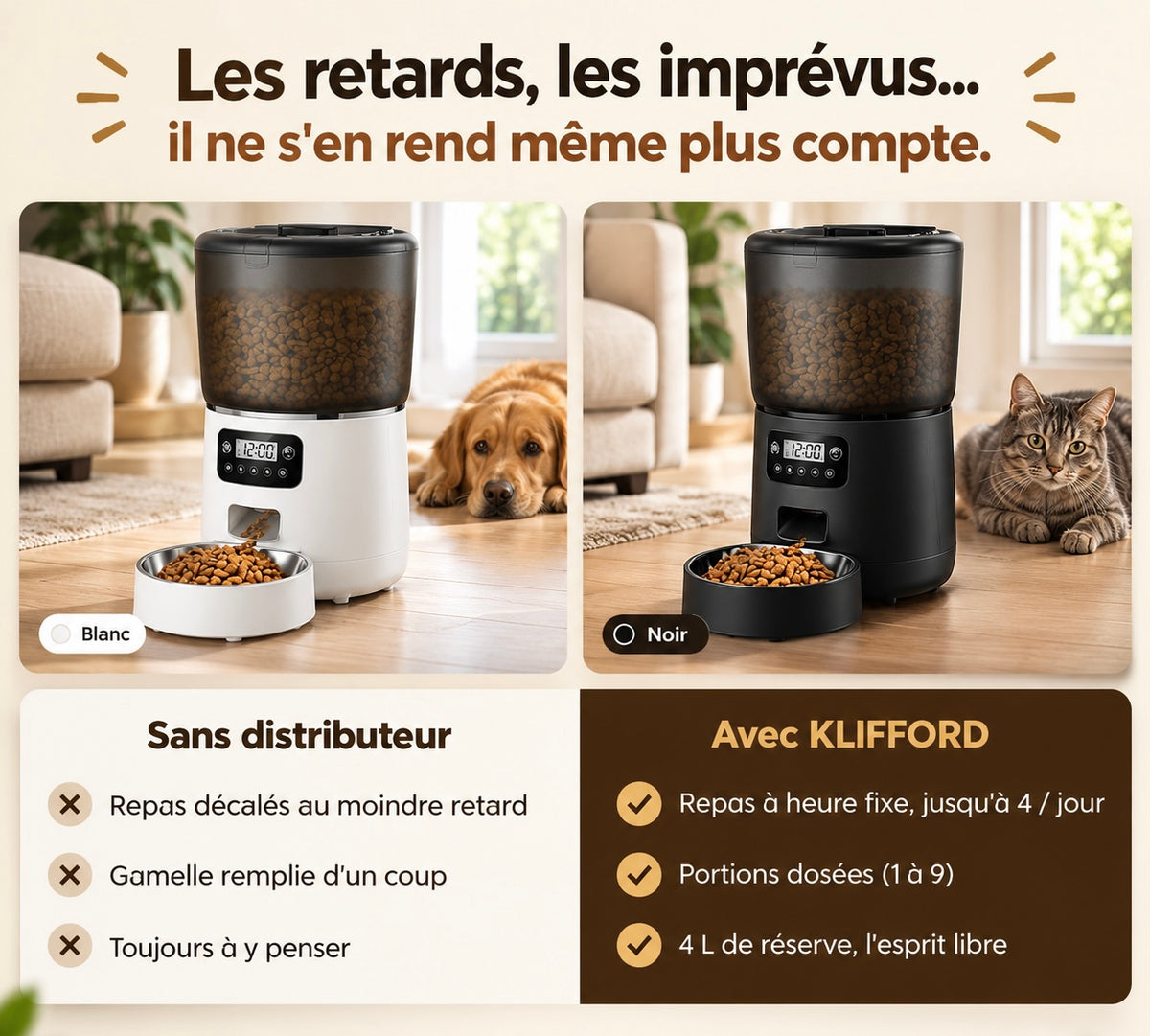 Distributeur de croquettes automatique pour chien et chat – Contenance de 4L en Acier Inoxydable avec Écran LCD.